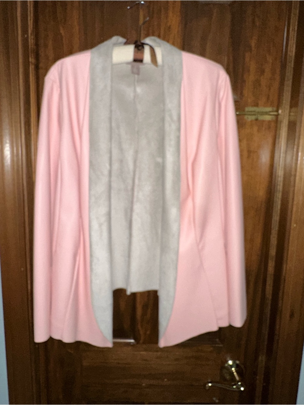 Chico's Pink Faux Leather/Suede with Light Gray Draped Collar
